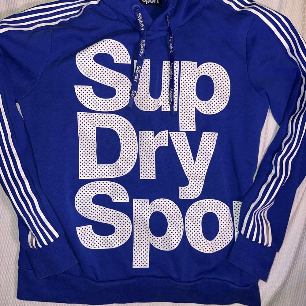 VINTAGE Y2K SUPERDRY JAPAN COMBAT Spell Out Blue HOODIE Sweatshirt XL - Picture 3 of 9